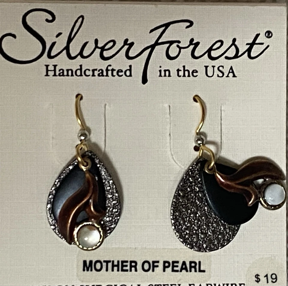 New Silver Forest Mother Of Pearl Earrings Copper Tones 18K On Surgical Steel - Image 2 of 3