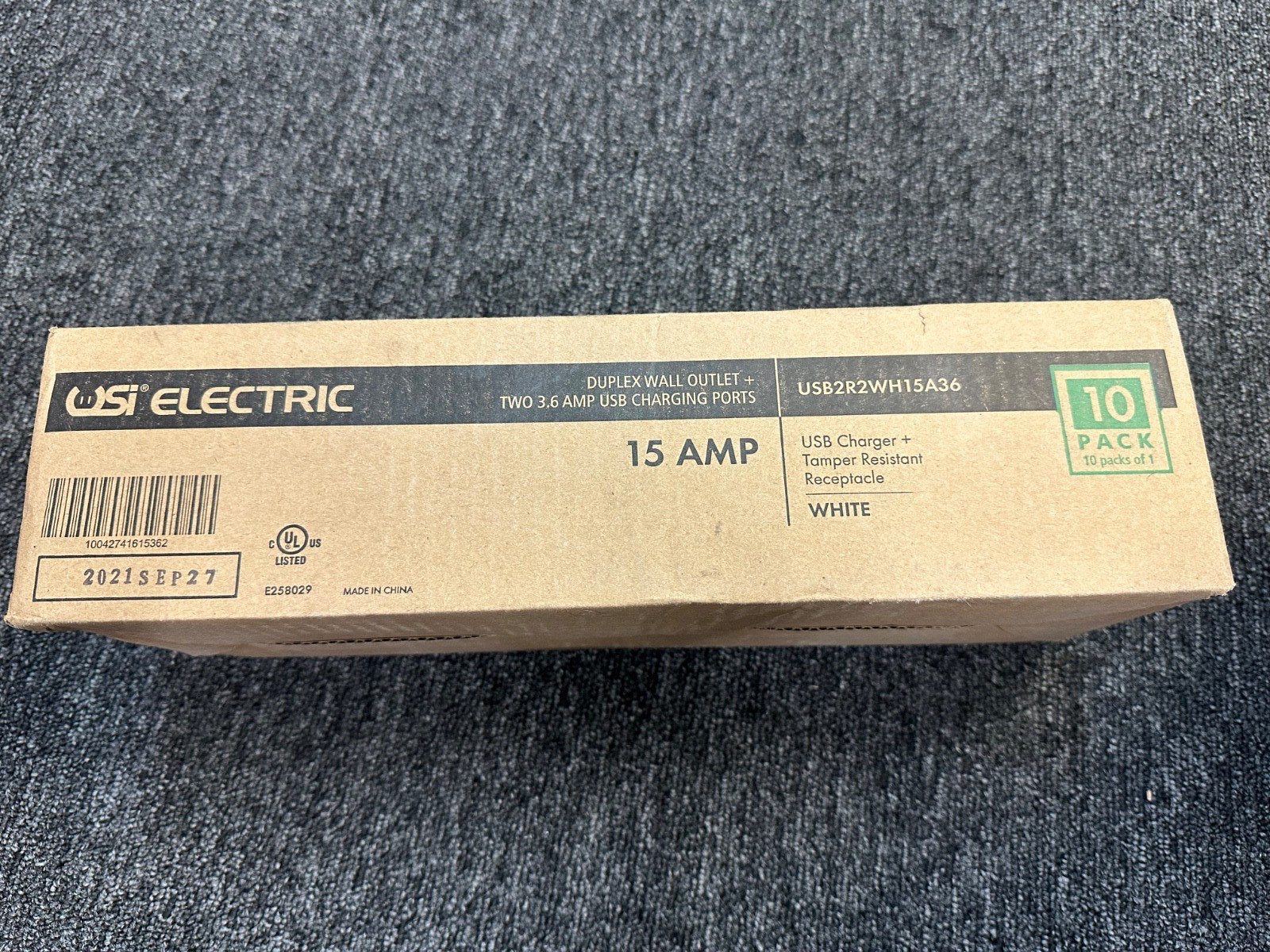 USI Electric USB2R2WH15A36 Duplex Wall Outlet White Pack of 10