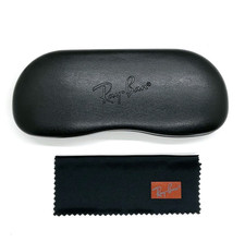 Ray Ban Black Hard Side Aviator Clamshell Sunglass 6.5" CASE Cleaning Cloth MINT