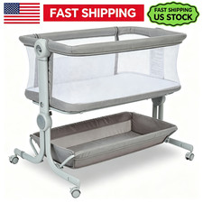 3-in-1 Baby Bassinet Bedside Sleeper with 6 Adjustable Heights Full Mesh