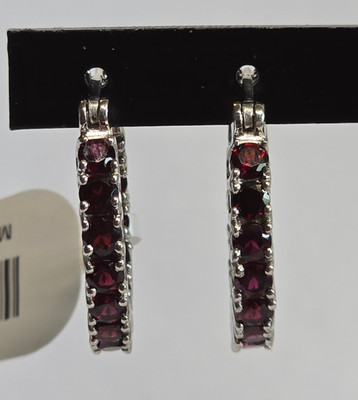 Sterling Silver Hoop Earrings 5g Fine Jewelry Garnet Look Leverbacks *READ*