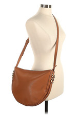 Brown Faux Leather Crescent Crossbody Bag with Adjustable Strap