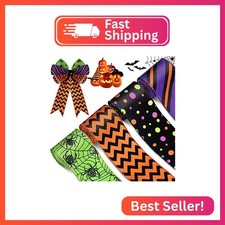 4 Rolls 20 Yards Halloween Wired Edge Ribbon Spider Web Printed Grosgrain Ribbon