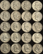 Roll of 20 Circulated 1963 Franklin Half Dollar 90% Silver Coins