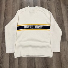 Vintage Notre Dame Knit Sweater 80s Crewneck Cream Stripe Made In USA Size L