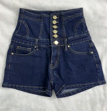 NEW Shein Womens High Rise Waisted Denim Shorts Jean Blue Wash Small Size 26