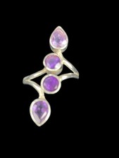 Amethyst Silver 925 Ring Statement Offset Teardrop Size 7 Four Stone