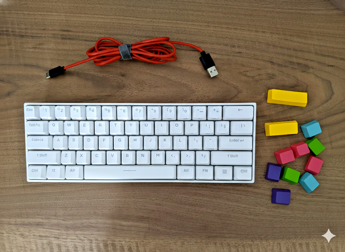 Anne Pro 2 Mechanical Keyboard WHITE, Red Switches, NO LED, Flashed QMK Firmware