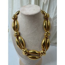 Vintage Chunky Gold Tone Knot Link Statement Collar Necklace 18 Inch