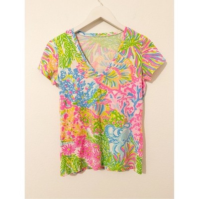 Lilly Pulitzer Michele top More Lovers Coral V-neck Shirt Tee Size Small S