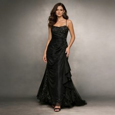 Elegant Black Beaded Maxi Evening Dresses Ruched Beading Formal Prom Gala Gowns