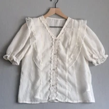 Vintage Sheer Ruffle Romantic Poets Blouse Lace Trim Fairycore Peasant Top Small
