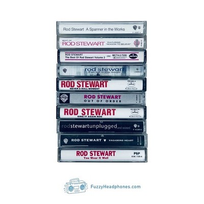 (10) Rod Stewart Cassette Tapes: Best Of, Dull Moment, Sing It Again TESTED
