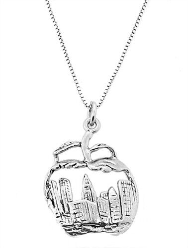 STERLING SILVER NEW YORK'S BIG APPLE SKYLINE CHARM WITH BOX CHAIN NECKLACE - 第 1/2 張圖片
