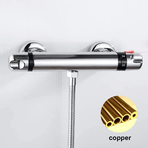 Modern Thermostatic Exposed Bar Shower Mixer Valve Tap Chrome Bottom 1/2" Outlet - Picture 2 of 12
