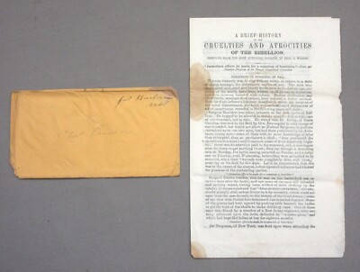 CRUELTIES & ATROCITIES OF THE REBELLION Treatment of POWs w/Cover from J. Harlan