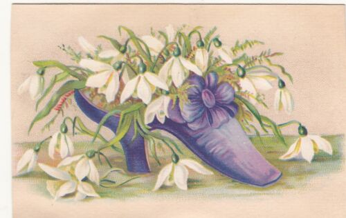 Purple Heeled Shoe White Flowers No Advertising Vict Card c1880s
