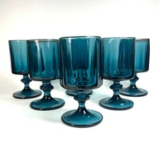 Nouveau Riviera Blue Glass 6" Water Goblet Drinking Glasses by Colony Set of 6