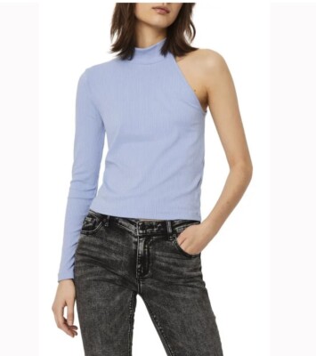 Vero Moda XL Sadie Long Sleeve Asymmetrical Ribbed Top One Sleeve Hydrangea