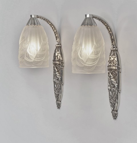 SCHNEIDER : a pair of 1930 French art deco sconces ...... lamp muller era France - Picture 2 of 8