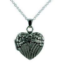 Cremation Necklace Urn Memorial ASH JEWELRY Angel wing locket Heart silver 925