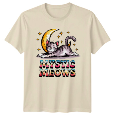 Mystic Meows Cat Moon T-Shirt süß Katze Wortspiel Tee für Katzenliebhaber