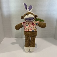 Dan Dee Sock Monkey With Flower Shirt and Purple Bunny Ears plush 13  