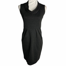Vintage Ann Taylor Cowl Neck Sheath Dress 0 Dk Grey Sleeveless Heavy Knit 