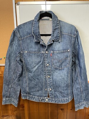 Levi s Engineered Jeans Indigo Blue Button Denim Jacket Contrast Stitch Small