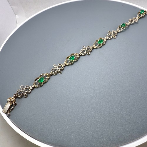 Sterling Silver .925 bracelet with green cab stones 7.25 inch 10.7 grams - Imagen 4 de 10