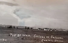 VINTAGE PHOTO; CHINKS VS. SAILORS IN TUG OF WAR; CANTON CHINA;CIRCA 1912