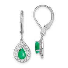 28mm Sterling Silver Rhodium-plated Emerald Teardrop Lever Back Earrings