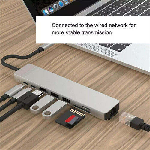 Hub adaptador 8 en 1 USB C multipuerto tipo C Ethernet para MacBook Pro/Air iPad portátil - Imagen 3 de 12