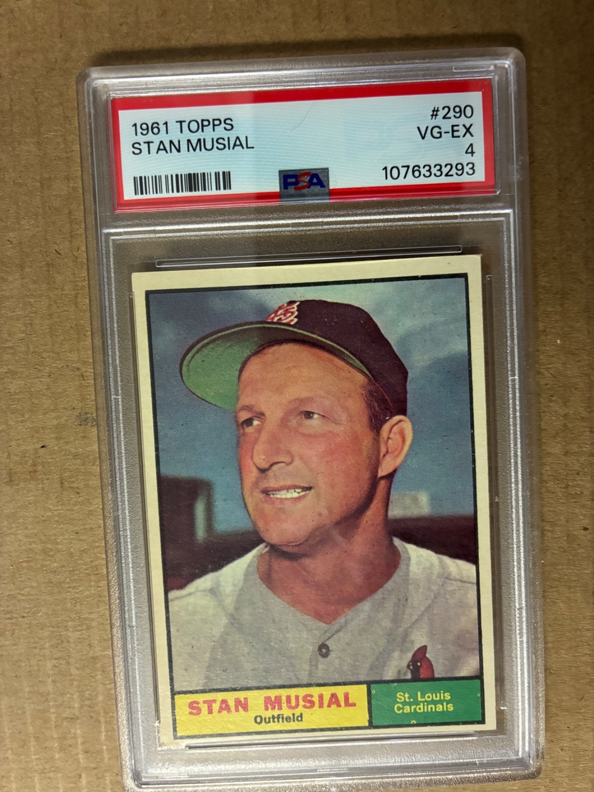 1961 Topps Stan Musial card #290, Graded PSA 4 VG/EX