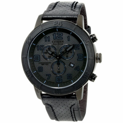 Citizen AT2205-01E Chronograph Blask Leather Strap Date Men's Watch ~ GREAT GIFT