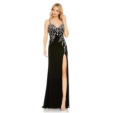 Mac Duggal MULTI COLOR embellished BEADED FLORAL CAMI GOWN in black size 10