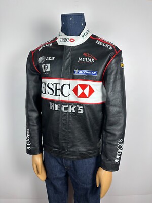Vintage Jaguar Racing Leather Jacket HSBC Becks Mens Size L