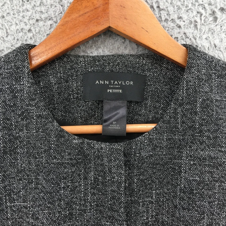 Ann Taylor заводской блейзер женщин 8 миниатюрный серый 3/4 рукав скрытый кнопка спереди - Изображение 3 из 4