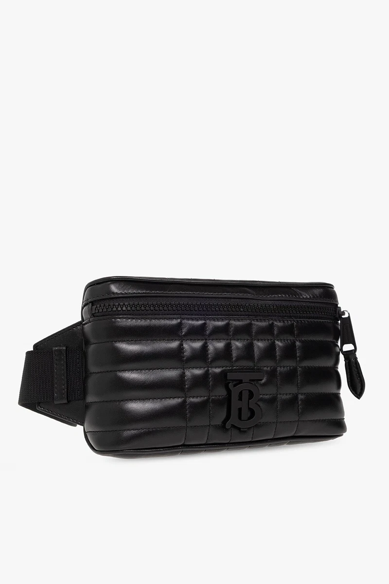 NEW BURBERRY Black Men Women UNI Quilted Leather TB CUBE Belt Bum Bag Crossbody