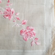 Handkerchief Embroidered Pink Floral Garden