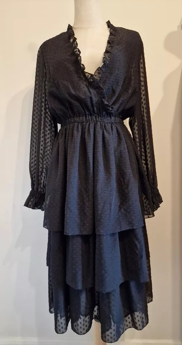 Black ruffle cheap mesh dress