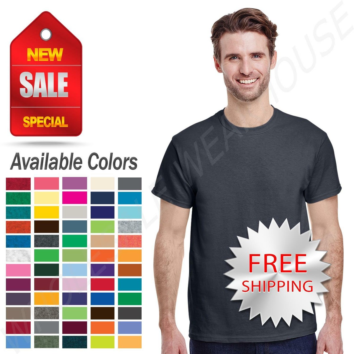 ベーシックリブ Gildan Heavy Cotton Mens T-Shirt Short Sleeve Crew Neck Tee