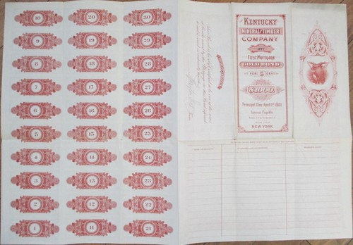 Kentucky Mineral Timber 1892 Bond, Thomas Fortune Ryan Brayton Ives Autograph KY - Picture 2 of 2