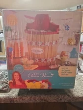 Pioneer Woman Ice Cream Maker Sweet Rose Floral Wood Barril Red Bucket 4 quart