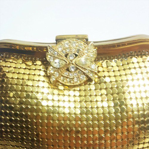 Vintage Art Deco WHITING & DAVIS Signed Gold & Crystal Clasp Purse Bag - Picture 3 of 9