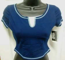 Split front Dance top Navy blue/Light Blue medium child Cotton Spandex