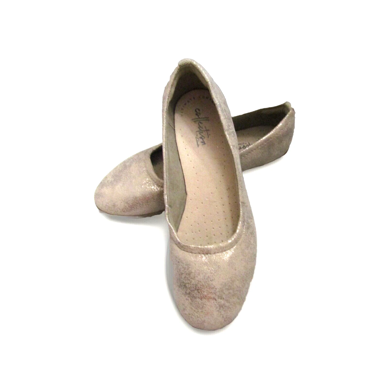 CLARKS COLLECTION BALLETTO TESSUTO METALLIZZATO POLVERE ORO DIAPOSITIVE PIATTE TAGLIA: 6M 36