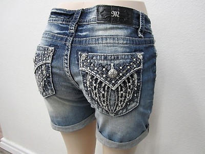 Short Femme Miss Me Délavé - Taille 27, Motif Ailes Et Perles - Neuf Avec étiquettes