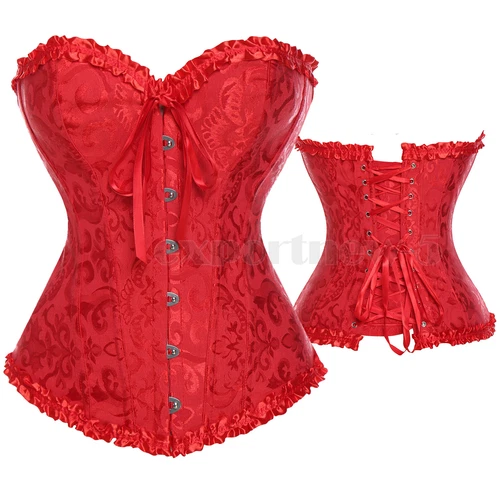 Retro Steampunk Gothic Corset Burlesque Lace Up Basque Top Bustier Waist Cincher - Picture 5 of 27