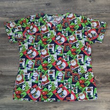 Comfy Cotton Womens Medium Nurse Medical Scrub Top Holiday Snowman Christmas